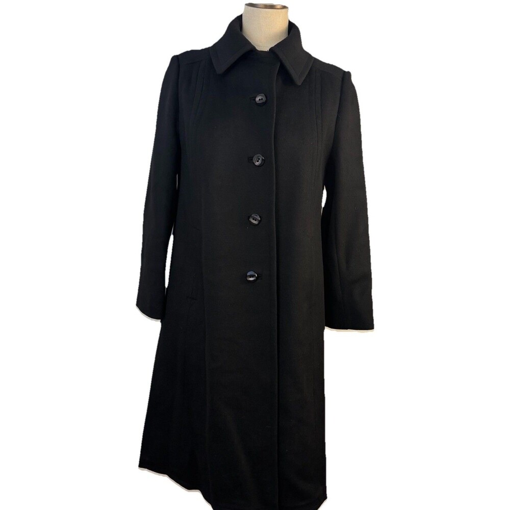 VTG 1960s Stevens Forstmann Black Wool Swing Coat Mod Jacki O Style Quiet Luxury